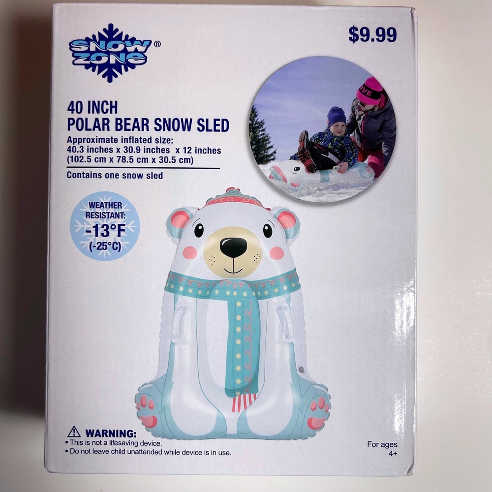 Snow Zone Polar Bear Inflatable Snow Sled 40 Inch Heavy Duty‎ Kids Winter Sled